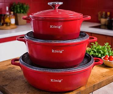 potovi: König set posuđa od GRANITA– 3 dela - Boja: intenzivno crvena, visokog — 1