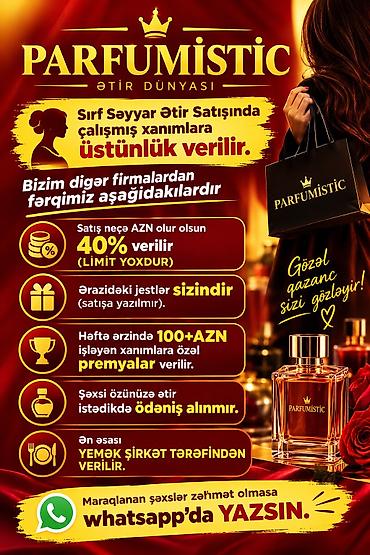 Satış məsləhətçisi tələb olunur, Yalnız qadınlar üçün, 30-45 yaş, 1 ildən az təcrübə, Gündəlik ödəniş