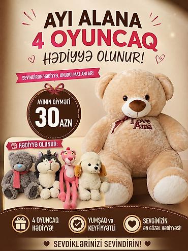 pultlu oyuncaq: Məhsulların təsviri - Böyük plyuş ayı oyuncağı - Rəng: açıq-bej - — 1
