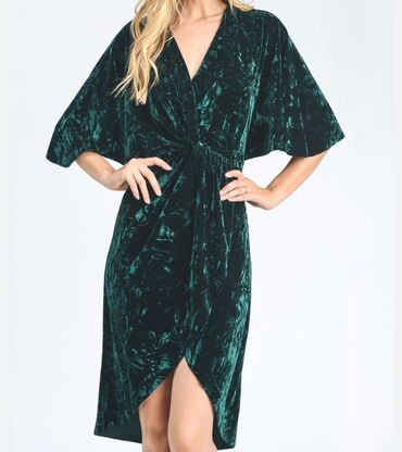haljina teget plisana: S (EU 36), bоја - Zelena, Drugi stil, Kratkih rukava