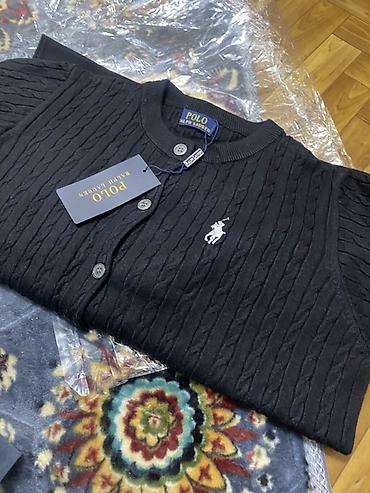 купить мужские кардиганы: Женский вязаный кардиган Polo Ralph Lauren в чёрном цвете. Модель с — 2