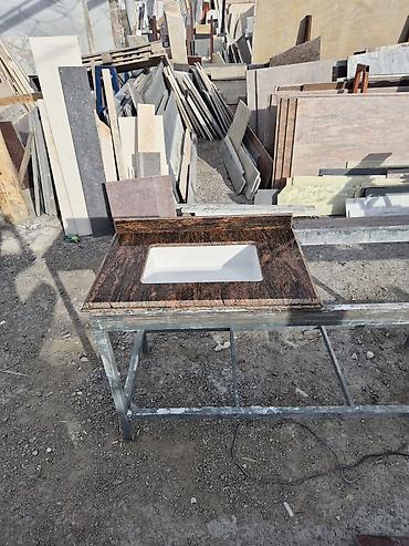 умывальник для ванной: Mərmər/qranit tezgah üzərində quraşdırılmış lavabo - Material: təbii — 5