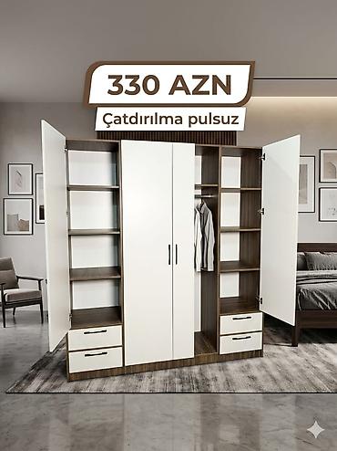 Məhsul: Geniş funksionallı qarderob şkafı – Ölçülər: təxmini 4 qapılı