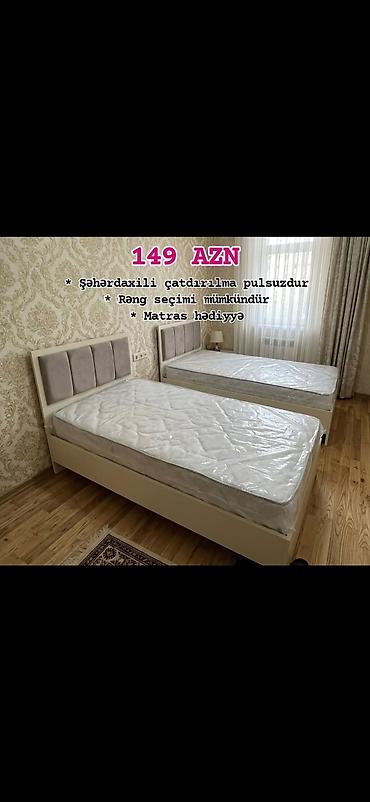 ağ masa: Tək nəfərlik müasir çarpayı – başlıqda yumşaq parça panellər, ağ — 1