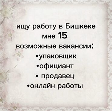 помощник официанта: Ищу работу на лето в Бишкеке. мне 15 лет. у меня свободный график