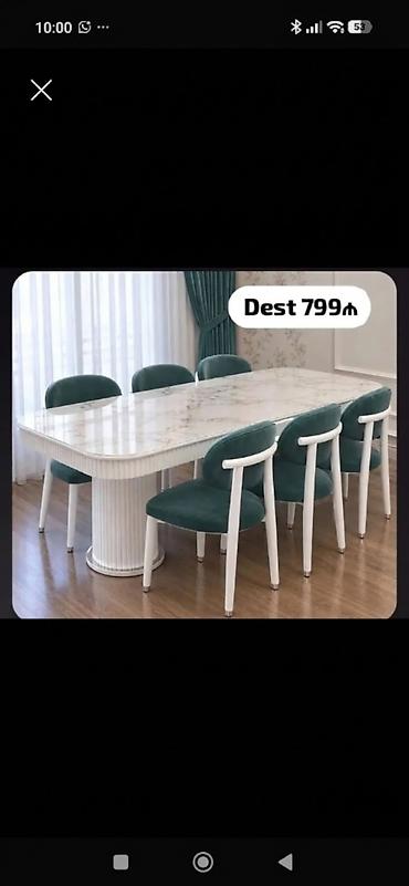 Yemək otağı dəsti – masa və 6 ədəd stul - Masa: mərmər naxışlı parlaq