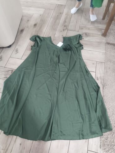 haljine dugačke: 4XL (EU 48), bоја - Maslinasto zelena, Oversize, Kratkih rukava
