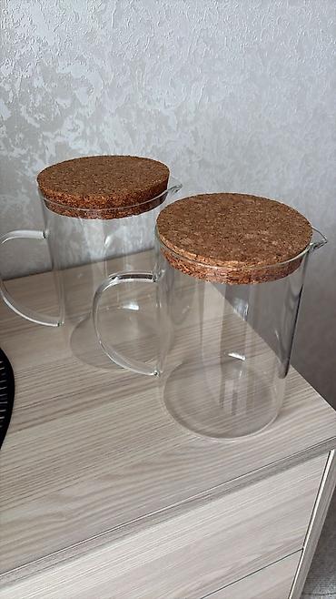 caydan caynik: Şüşə çay/qəhvə süzgəcli qablar (2 ədəd) - Material: istiliyədavamlı — 2