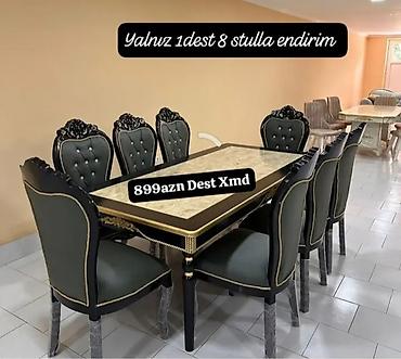 Klassik üslubda yemək otağı dəsti – 1 masa + 8 stul. Xüsusiyyətlər: -
