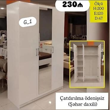 200: Ağ rəngli 3 qapılı paltar şkafı – G_1 modeli. Ölçü: - H: 200 sm - E — 1