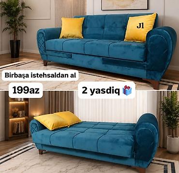 Диваны: Çevrilə bilən divan – J1 modeli - Şık, zümrüd-mavi rəngli, yumşaq — 1