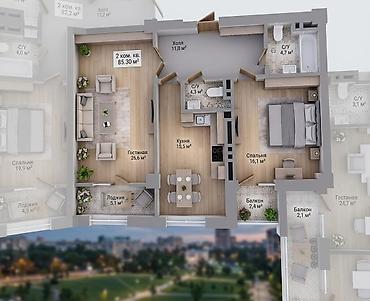 парк авеню квартира: 2 комнаты, 85 м², Элитка, 13 этаж, ПСО (под самоотделку) — 2
