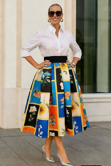 Suknje: Ženska midi suknja A-kroja sa visokim strukom - Silueta: raskošno — 3