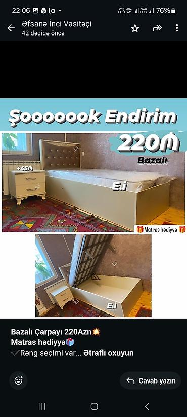 matras üzlüyü: Birnəfərlik, Bazalı, Pulsuz matras, Siyirməsiz, Azərbaycan — 5