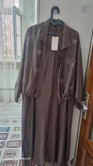 desd geyimler: Qadın dəsti – uzun don və yüngül jaket - Rəng: tünd qəhvəyi/taupe - — 1