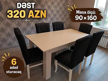 oturacaq uzlu: Qonaq otağı üçün, Yeni, Açılmayan, Dördbucaq masa, 6 stul — 1