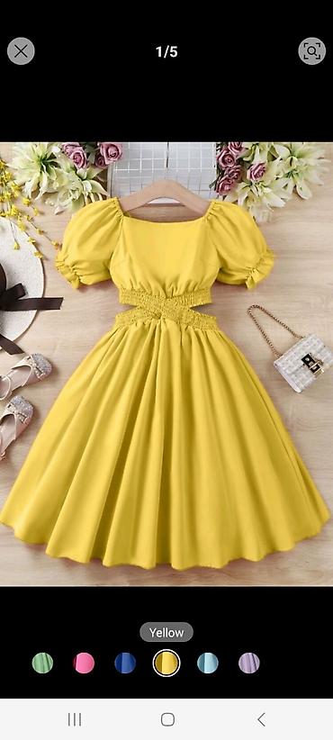 16 sadə: Məhsul: SHEIN Teen Girls Puff Sleeve Cut Out Waist Square Neck Dress — 1