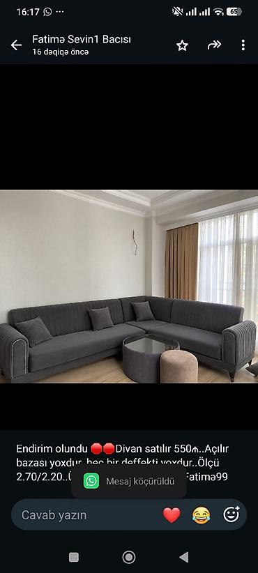 Endirim olundu 🛑🛑Divan satılır 550₼. Açılır bazası yoxdur. heç bir lalafo.az -da Endirim olundu 🛑🛑Divan satılır 550₼. Açılır bazası yoxdur. heç bir