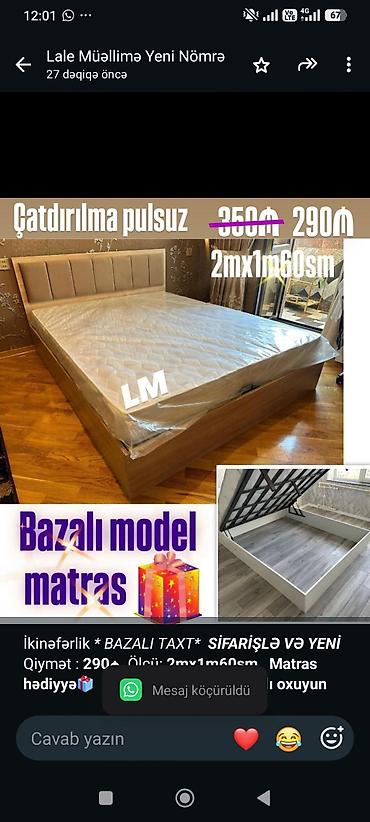 çarpayı taxt: İkinəfərlik bazalı taxt - Ölçü: 2 m x 1 m 60 sm - Bazalı model — 1