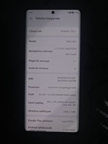 honor pad 8: Honor X9a, 256 GB, rəng - Yaşıl, Sensor, Barmaq izi, İki sim kartlı