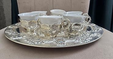turk pastel destleri: Çay dəsti, rəng - Gümüşü, Farfor, 6 nəfərlik — 1