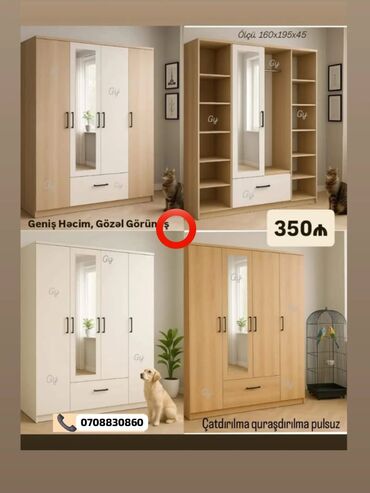 Çarpayılar: Yeni, Açılan, 5 qapı Qarderob, paltar dolabı