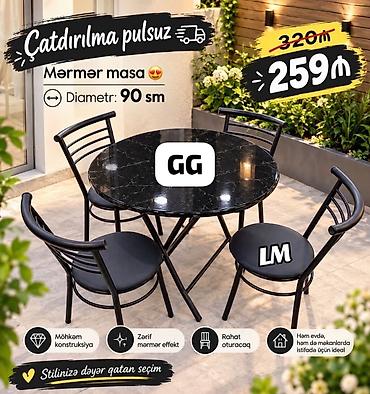 Mərmər masa – diametr: 90 sm - Zərif mərmər effektli dairəvi stol