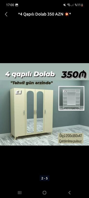 dolab qiymetleri: Dolab-asılqan, Yeni, 4 qapılı, Açılan, Düz dolab, Azərbaycan