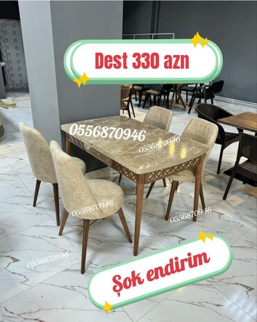 Masa və oturacaq dəstləri: Mətbəx üçün, Yeni, Açılan, Dördbucaq masa, 4 stul — 1