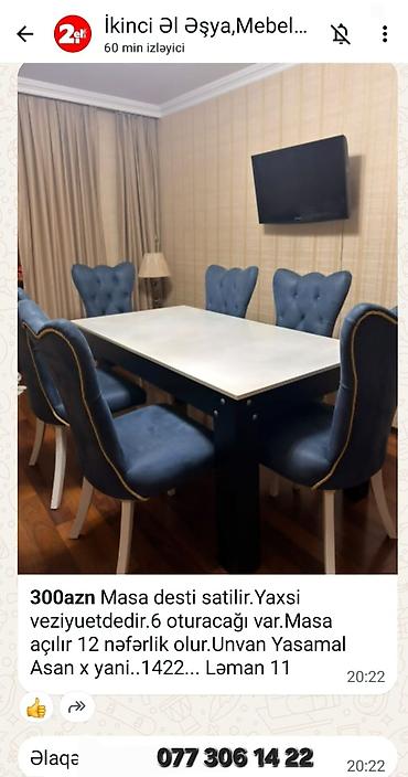 Qonaq otağı üçün, İşlənmiş, Açılan, 6 stul