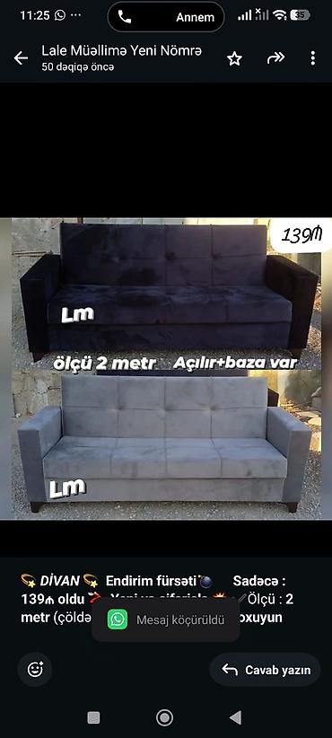 Sifarişlə mebel: 💫 _*DİVAN*_ 💫 *Endirim fürsəti💣* *Sadəcə : 139₼ oldu* 💃 *Yeni — 1