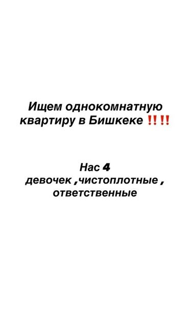 сдаю однокомнатную квартиру долгосрочное: Ищем однокомнатную квартиру в Бишкеке. Нас 4 девочки, чистоплотные и