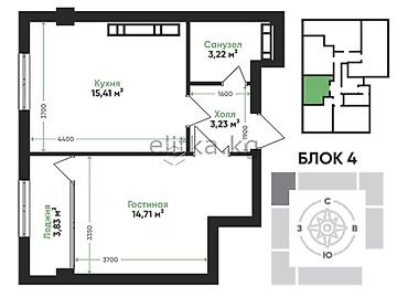 1 комната, 40 м², Тунгуч мкр Элитка, 11 этаж, ПСО (под самоотделку)