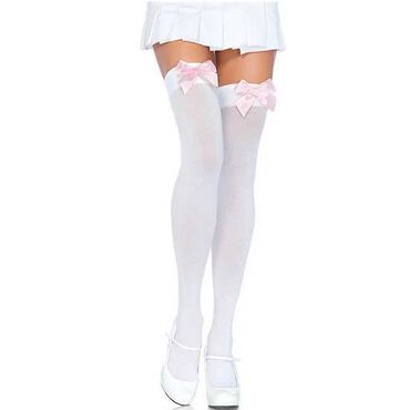 женские белые джинсы стрейч: Белые чулки/ чулочки "Лолита" с розовым бантиком