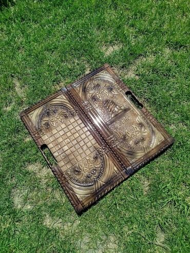 Nərdlər: Əl işı ağac nərd-şahmat dəsti - Material: təbii ağac, üzərində dərin — 3