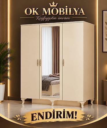 Dolablar: Yeni, 4 qapılı, Güzgülü, Qəhvəyi, Taxta, Açılan, Düz dolab — 9