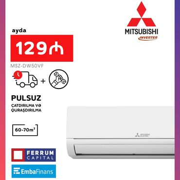 1 kvadrat: Kondisioner Mitsubishi, Yeni, 50-60 kv. m, Split sistem, Kredit var, Pulsuz quraşdırılma