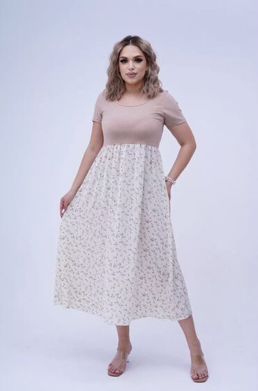 длинное летнее платье в пол: Повседневное платье, Made in KG, Лето, Длинная модель, Полиэстер, Крестьянка, L (EU 40)