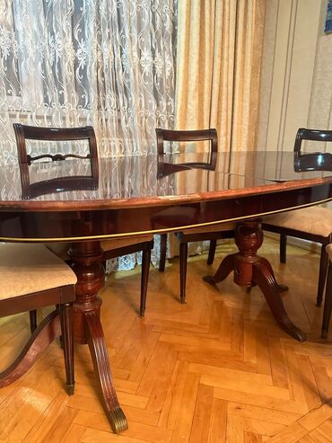 Masa və oturacaq dəstləri: Qonaq otağı üçün, İşlənmiş, Açılan, Oval masa, 6 stul — 4