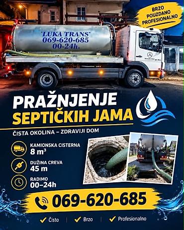 Praznjenje septickih jama kamionska cisterna 8 kubika duzina creva 45m