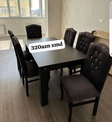 Masa və oturacaq dəstləri: Qonaq otağı üçün, Yeni, Açılmayan, Dördbucaq masa, 6 stul — 7