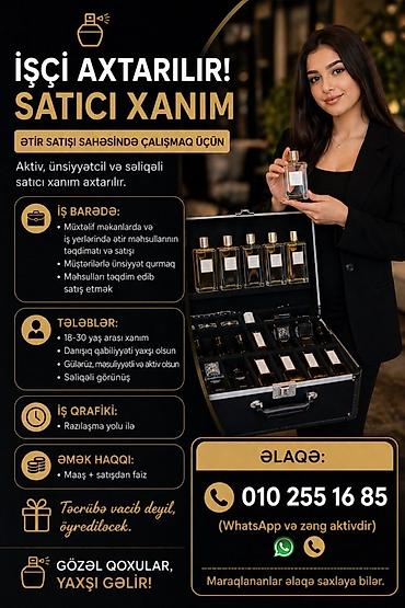 Əməkdaş axtarışı (vakansiyalar): Satış məsləhətçisi tələb olunur, Yalnız qadınlar üçün, İstənilən yaş, Təcrübəsiz, Gündəlik ödəniş — 1