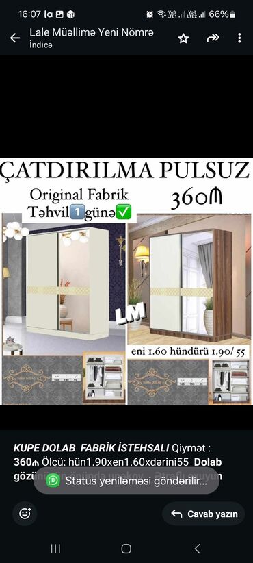 tank qiymətlərindəki kupe kabinetləri: _*KUPE DOLAB*_ _*FABRİK İSTEHSALI*_ Qiymət : *360₼* Ölçü