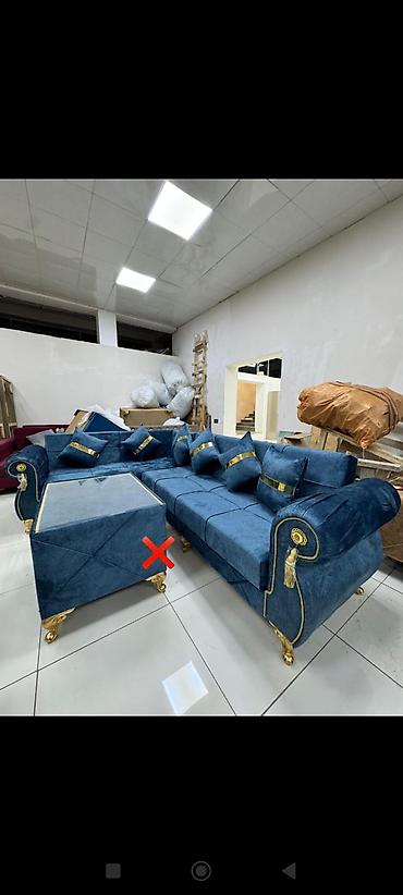 asma kreslo: Mebel: Künc divan dəsti - Dizayn: Klassik üslubda künc divan, qızılı — 1