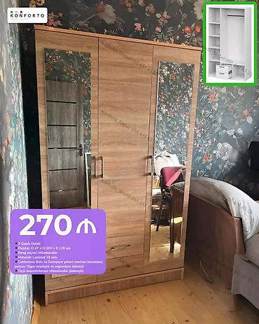 3 qapılı paltar dolabı - Ölçülər: Dərinlik 47 sm × Hündürlük 200 sm ×