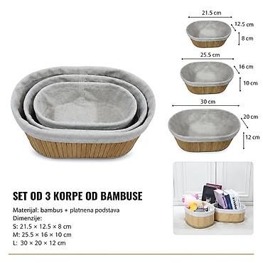 KMT Set 3 ovalne bambusove korpe za odlaganje, prirodna boja 299652