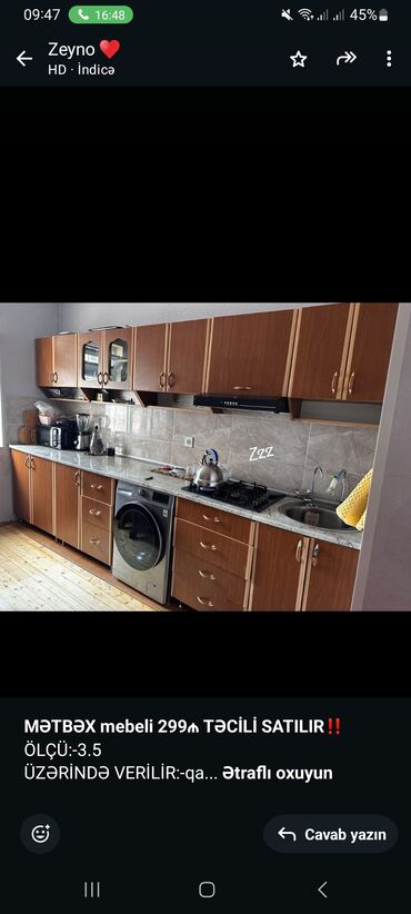 Masalar və oturacaqlar: *MƏTBƏX mebeli 299₼ TƏCİLİ SATILIR*‼️ ÖLÇÜ:-3.5 ÜZƏRİNDƏ VERİLİR:-qaz
