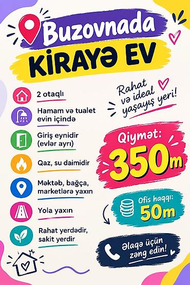 bag evi satisi: Buzovnada kirayə ev - 2 otaqlı - Hamam və tualet evin içində - Giriş — 1