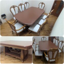 Masa və oturacaq dəstləri: Qonaq otağı üçün, İşlənmiş, Oval masa, 8 stul