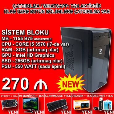 komputer i5: Sistem Bloku "Sarko DDR3 1155 B75/Core i5 3570/8GB Ram/256GB SSD" Ofis